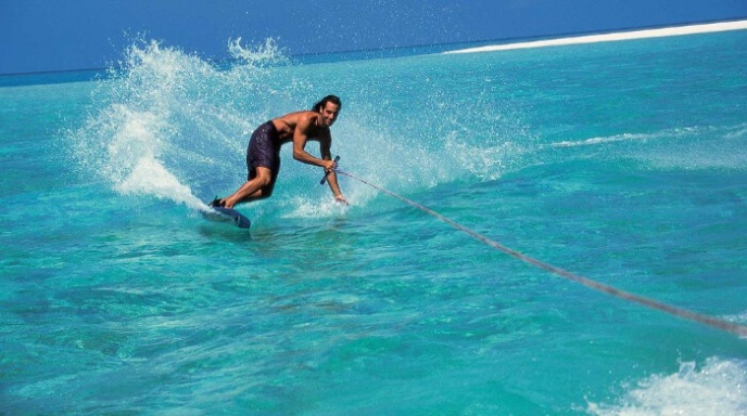 A man water skiing in Maldives